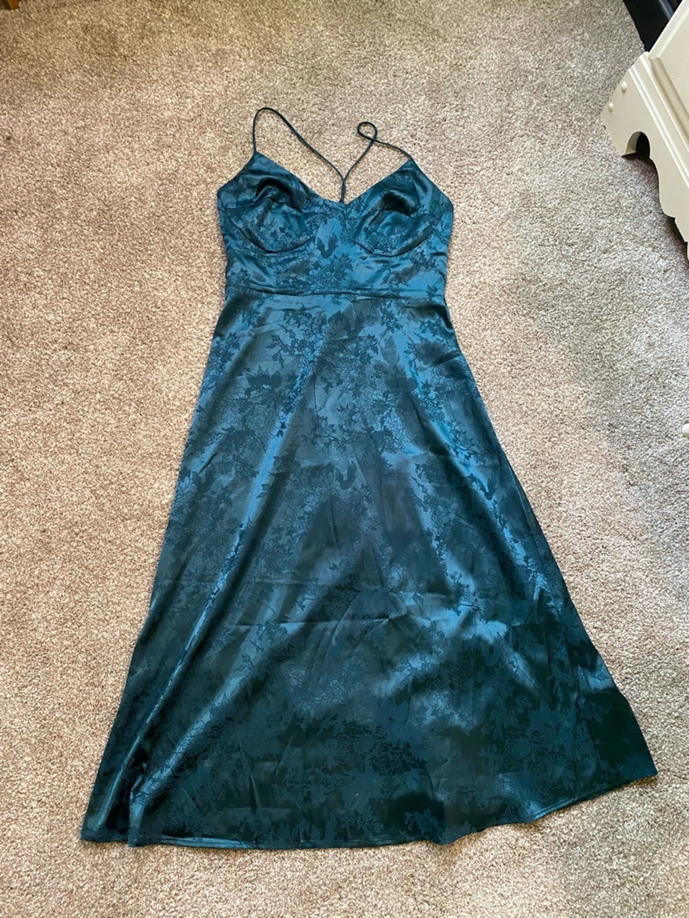 RIHOAS Teal Floral Satin Midi Slip Dress